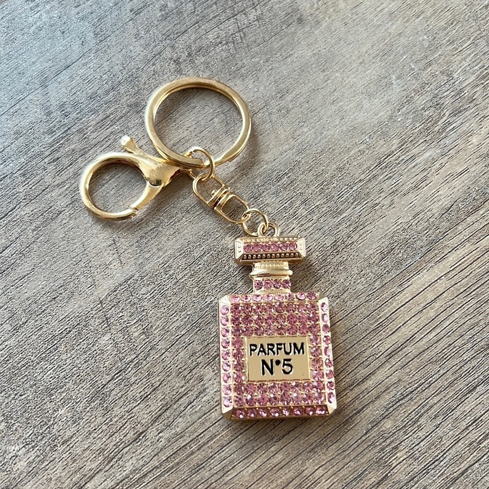 NWOT Perfume Bottle Bling Keychain- Rose